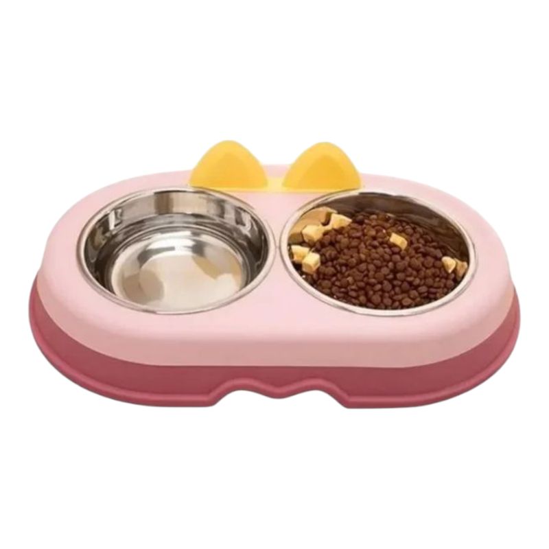 GENERICO - PLATO DOBLE PARA MASCOTAS  OREJAS PINK