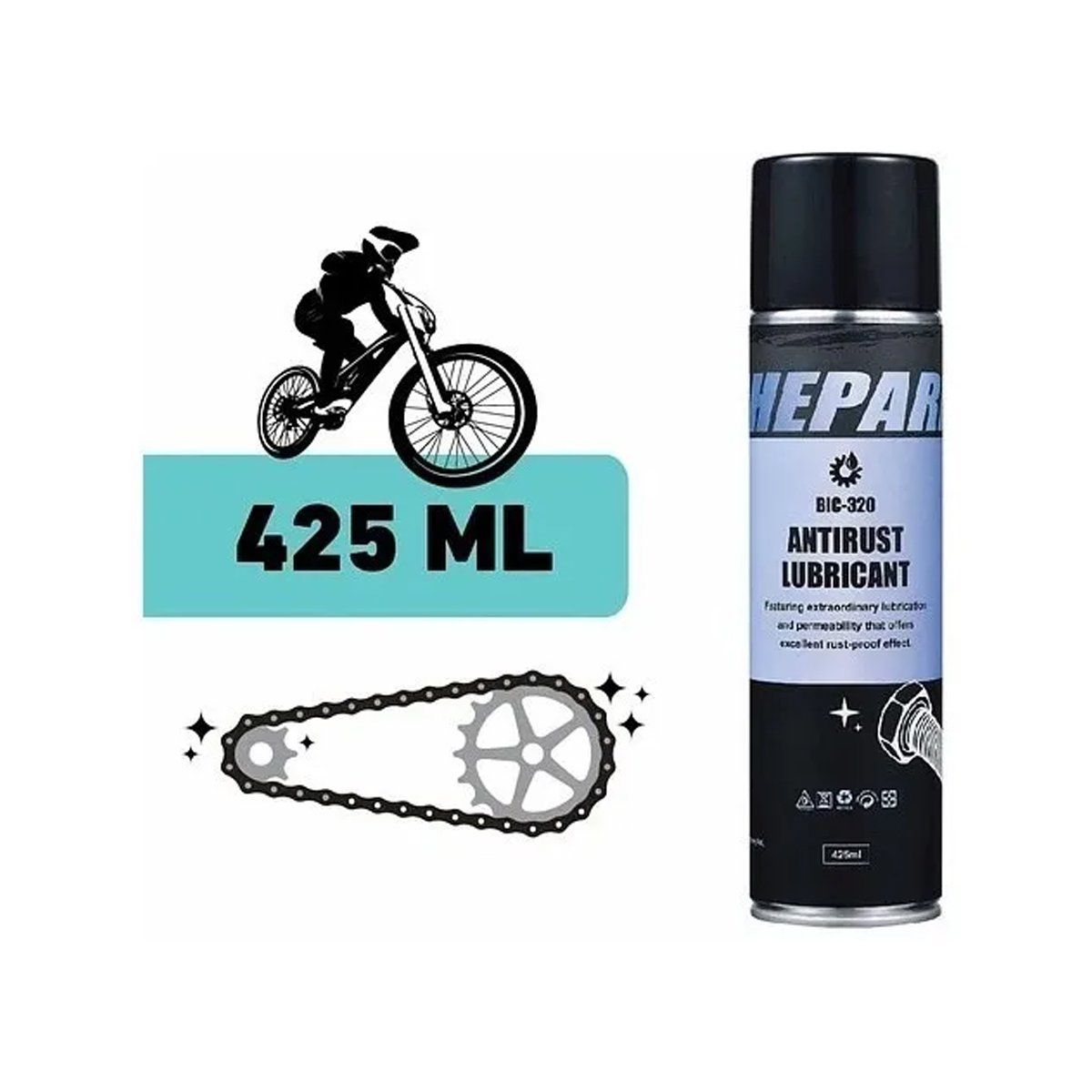 GENERICO - Lubricante Antioxido Cadenas Motos Bicicletas Autos 425 Ml