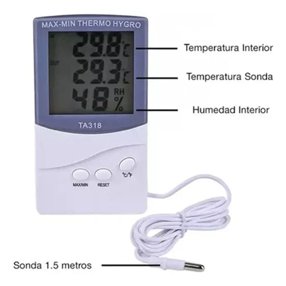 GENERICO - Termómetro Higrómetro Digital Exterior-interior Sonda