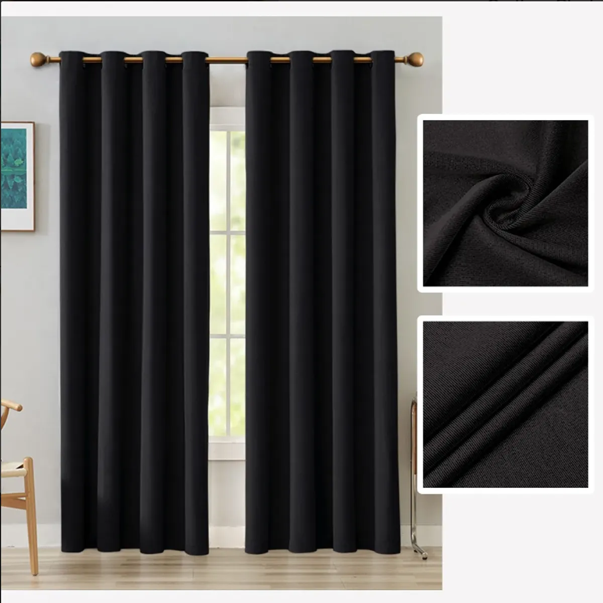 SUPERCENTER - Cortinas Blackout 100% Casatua 140x240cm 2 Paños Habitación Negro