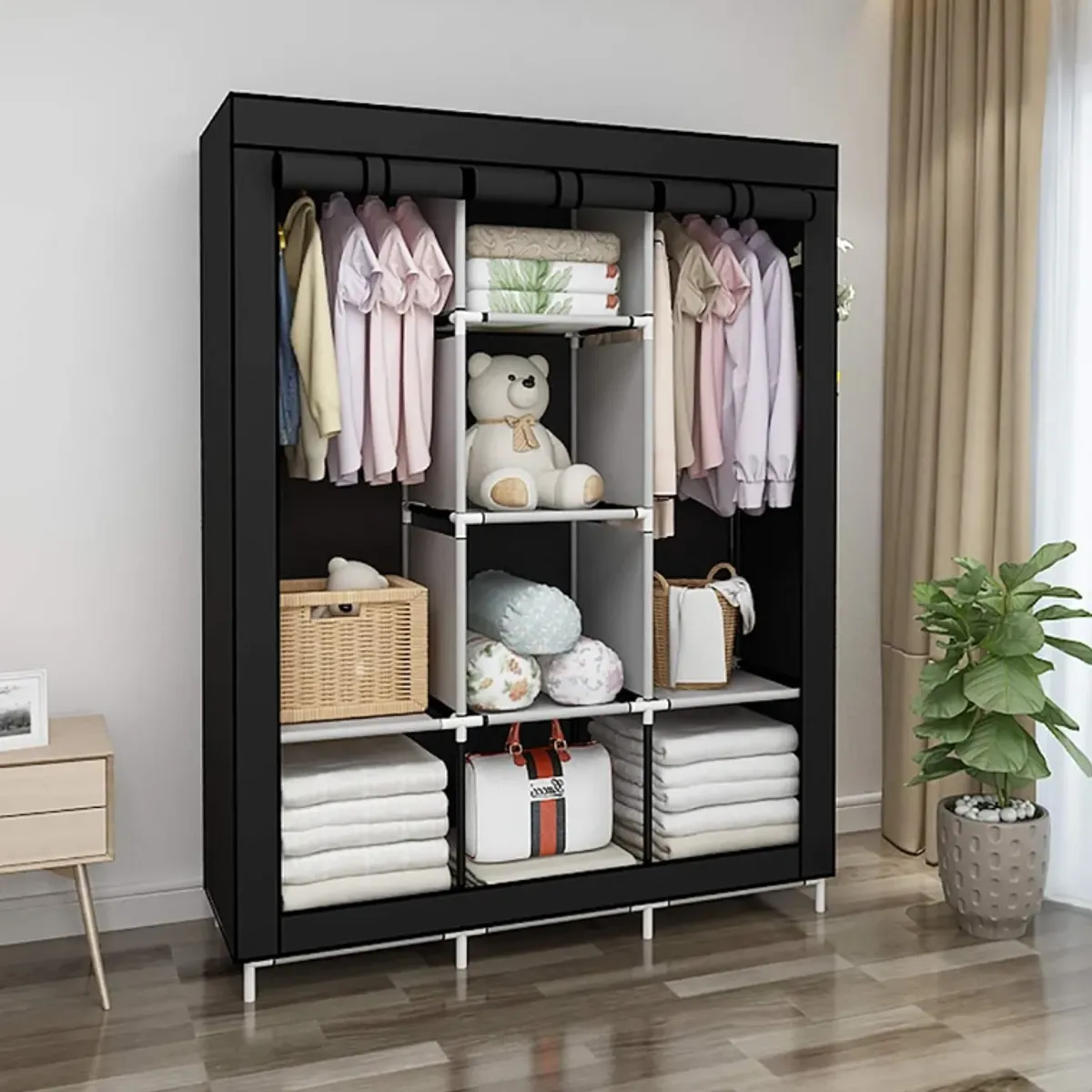 SUPERCENTER - Practico Armario Closet Ropero Armable Grande 170x128x45cm negro
