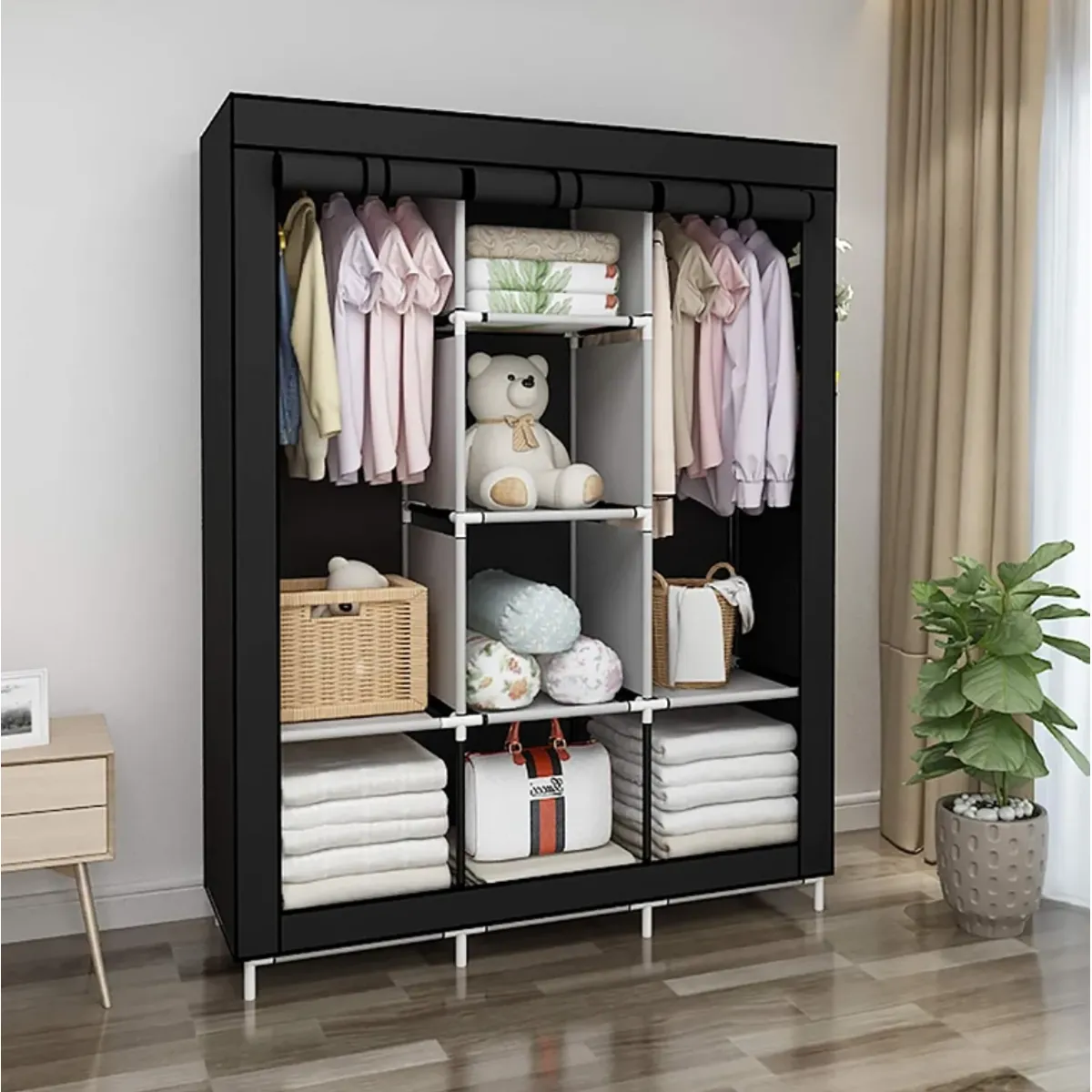 SUPERCENTER - Practico Armario Closet Ropero Armable Grande 170x128x45cm negro