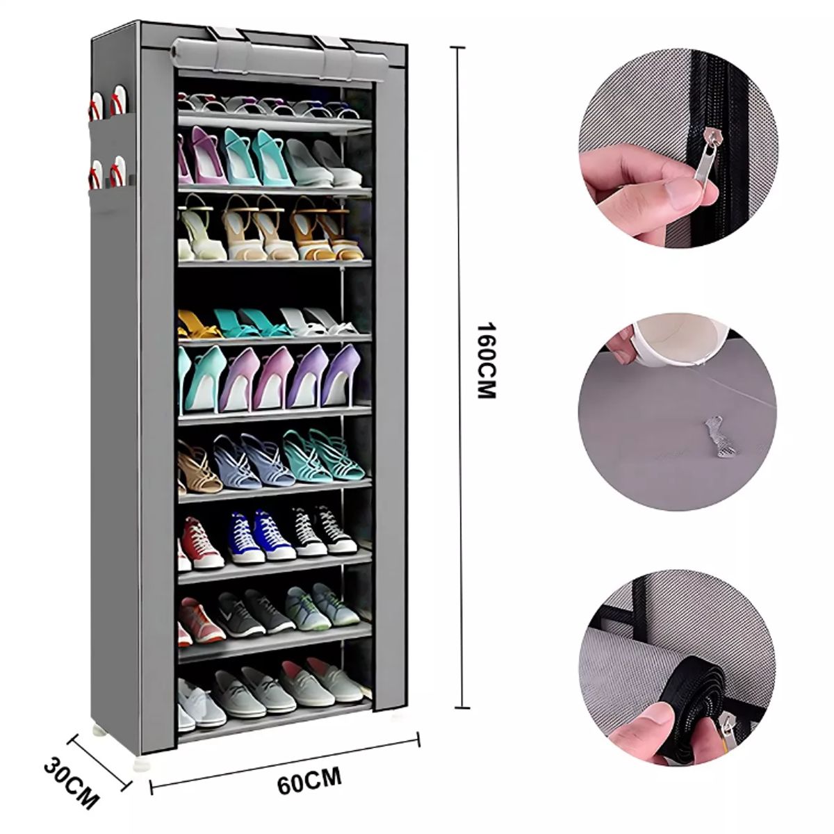 SUPERCENTER - Zapatero 9 Pisos Armable Organizador Con Funda Gris