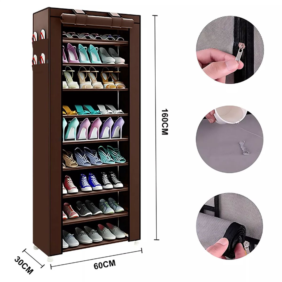 SUPERCENTER - Zapatero 9 Pisos Armable Organizador Con Funda Marrón