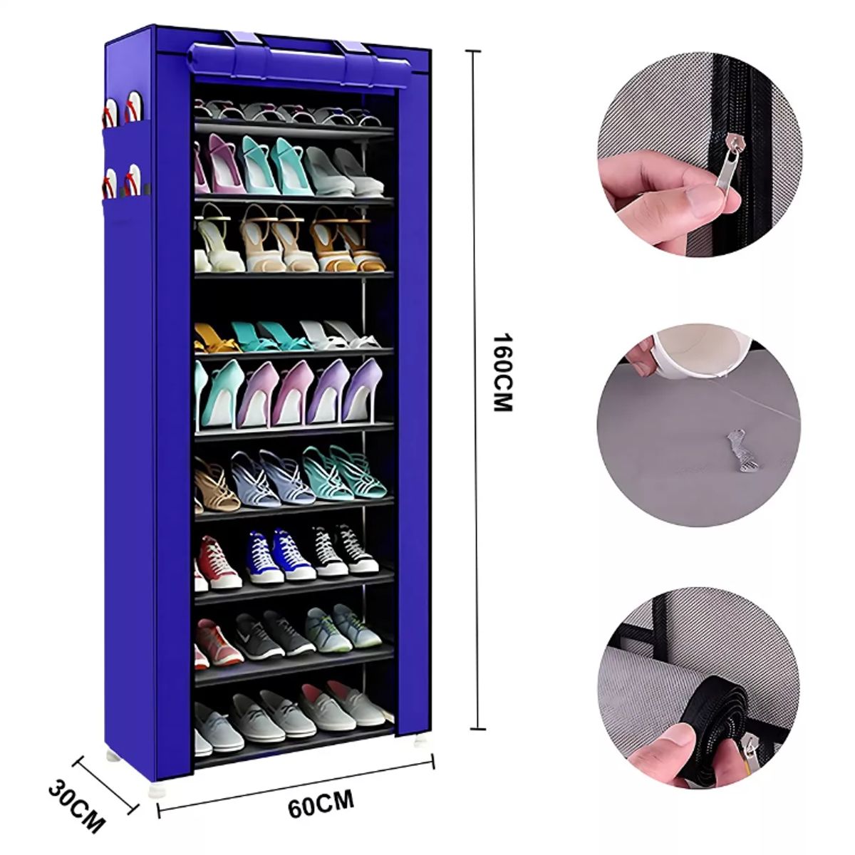 SUPERCENTER - Zapatero 9 Pisos Armable Organizador Con Funda Azul