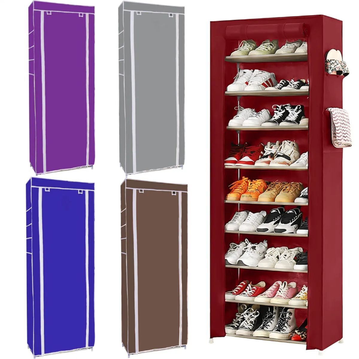 SUPERCENTER - Zapatero 9 Pisos Armable Organizador Con Funda Rosa roja