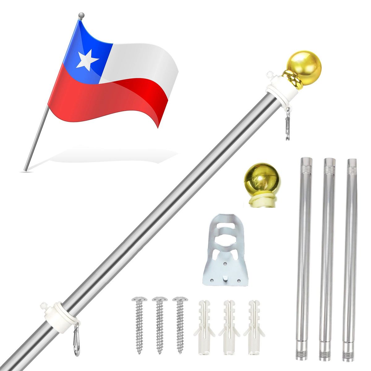 KUANGYE - Mástil Plateado De Aluminio Para Banderas De 18M Con Bola