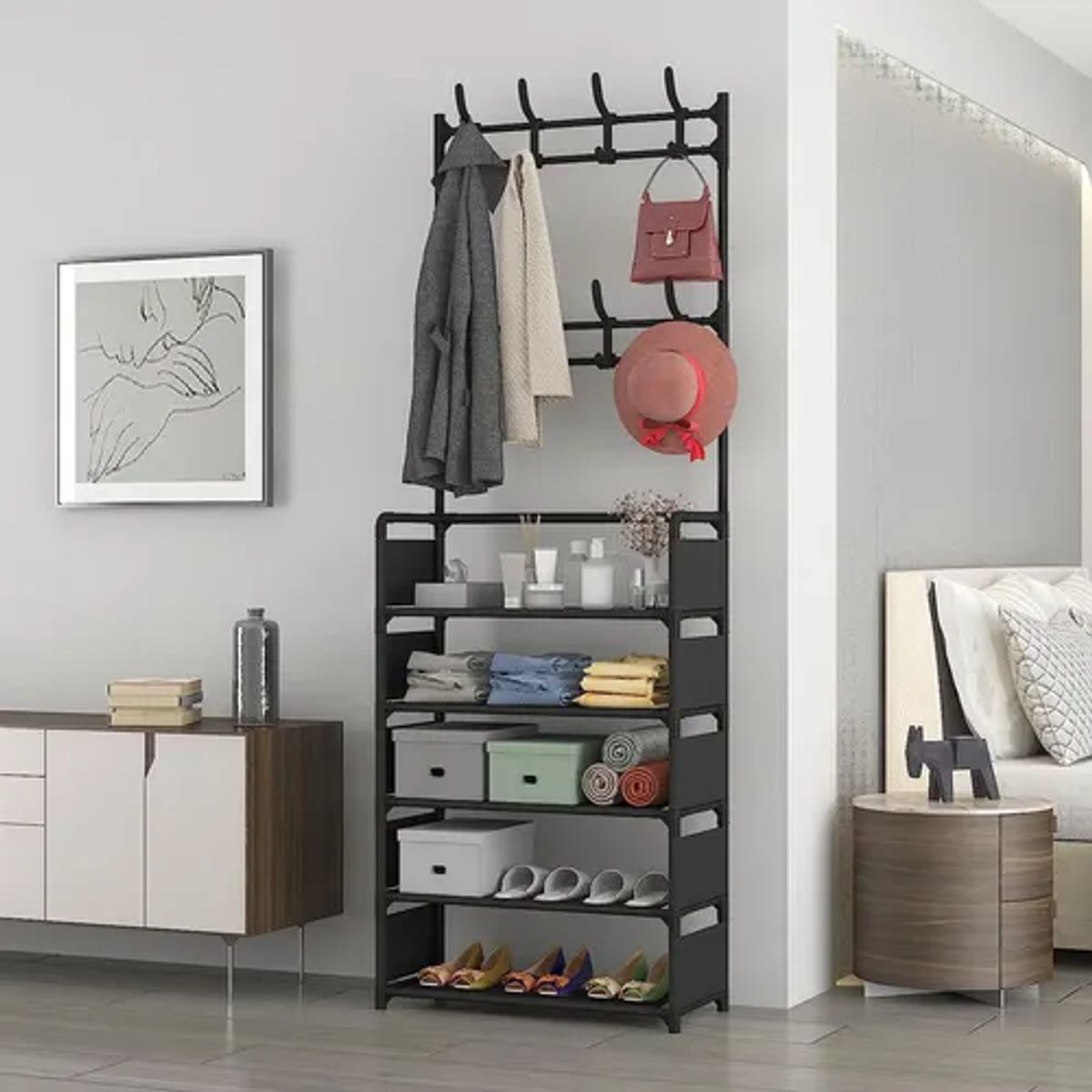 SUPERCENTER - Zapatero Gabinete Con Deflector Perchero - 5 Niveles 80cm Negro