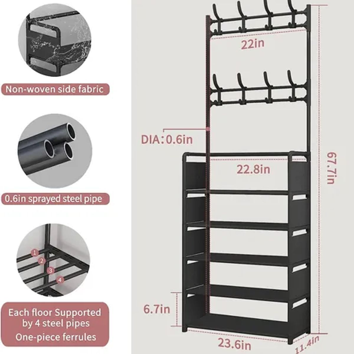SUPERCENTER - Zapatero Gabinete Con Deflector Perchero - 5 Niveles 80cm Negro