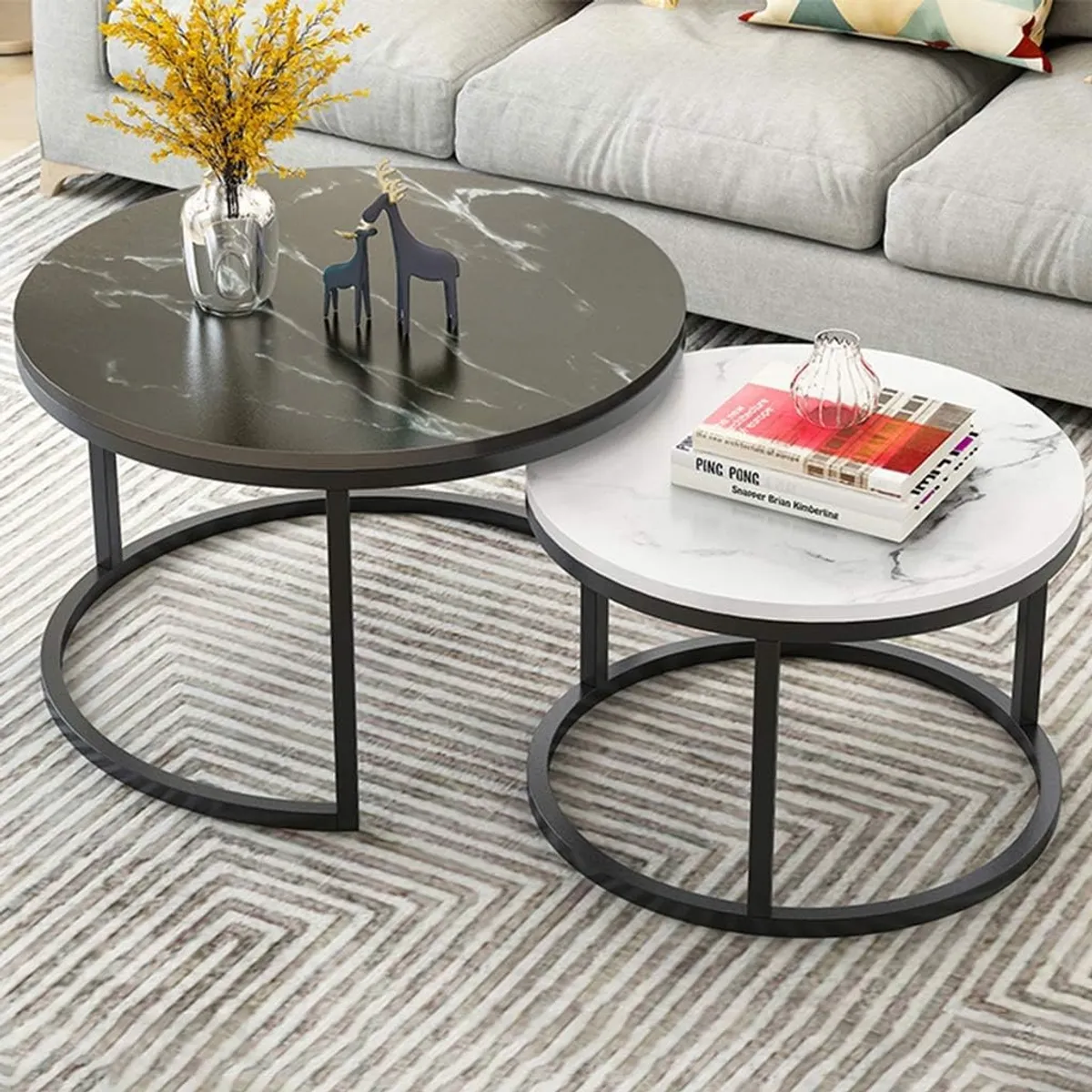 YOMYM - Mesas de Centro Anidadas - MDF con diseño de Mármol
