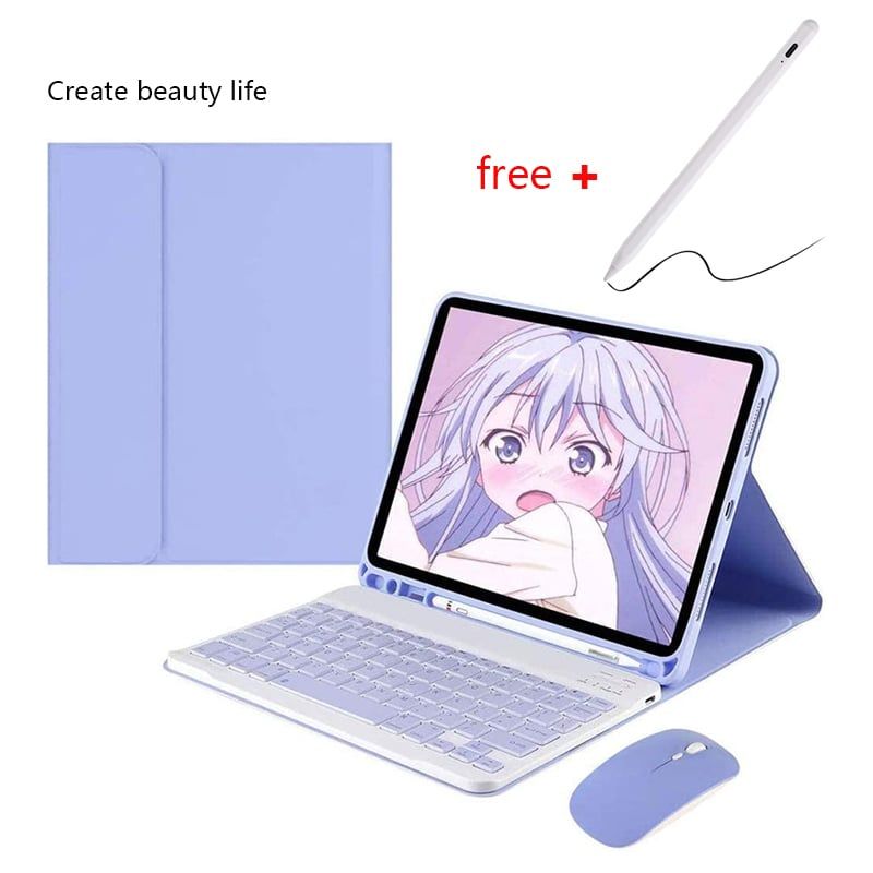 PUREPOWER - Funda con teclado y mouse para Galaxy Tab A8 105- Morada