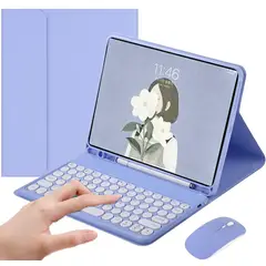 PUREPOWER - Funda con teclado y mouse para iPad Mini 6 - Morado