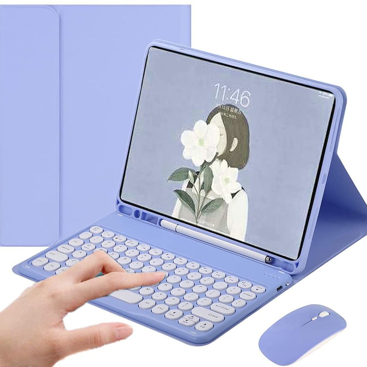 PUREPOWER - Funda con teclado en español y Mouse para iPad Air 4 o 5 - Morado