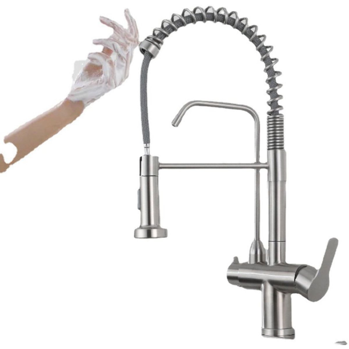 PUREPOWER - Grifo de cocina para lavaplatos monocromado extensible con sensor táctil