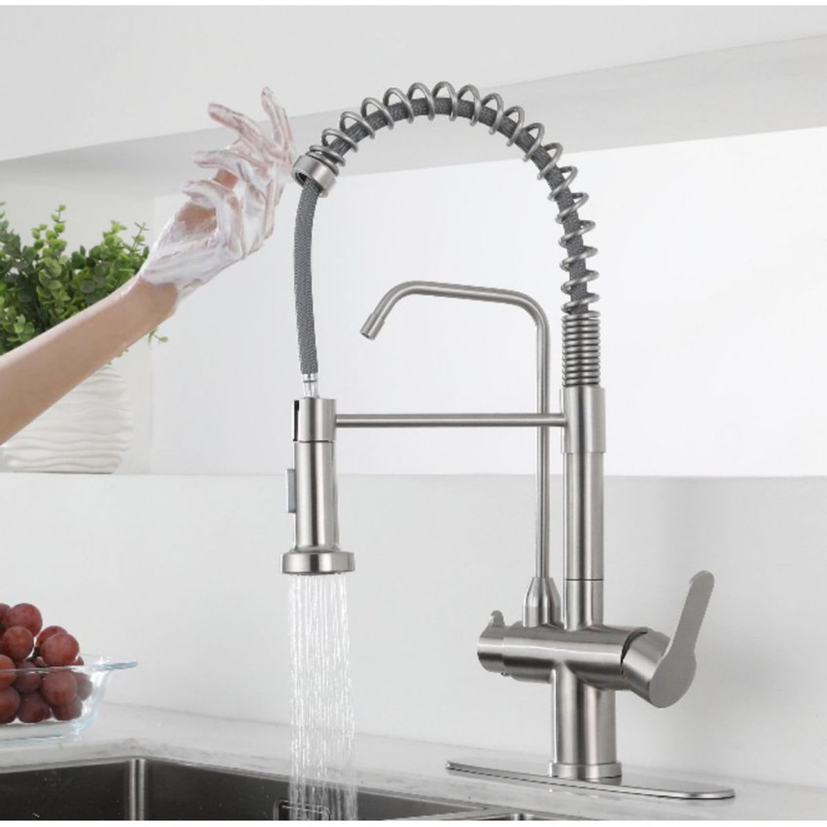 PUREPOWER - Grifo de cocina para lavaplatos monocromado extensible con sensor táctil