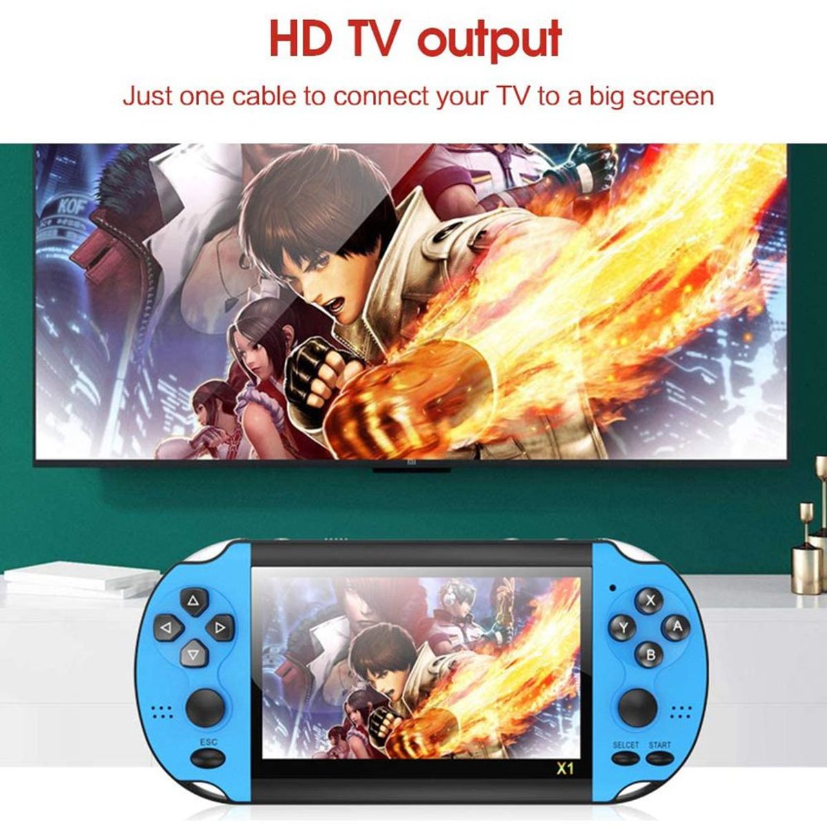 PUREPOWER - Consola retro de videojuegos X7 Plus 8GB Con 5.0 Pantalla-Azul y rojo