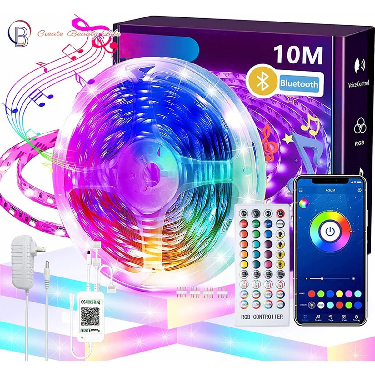 PUREPOWER - Tira de luces RGB 10 metros WiFi y control remoto