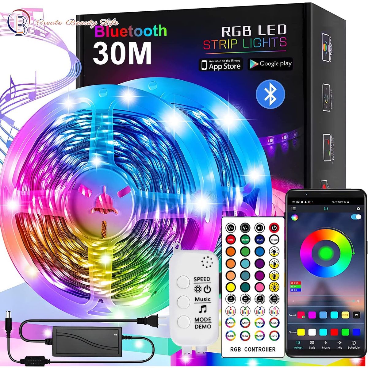 PUREPOWER - Tira de luces RGB 10 metros WiFi y control remoto