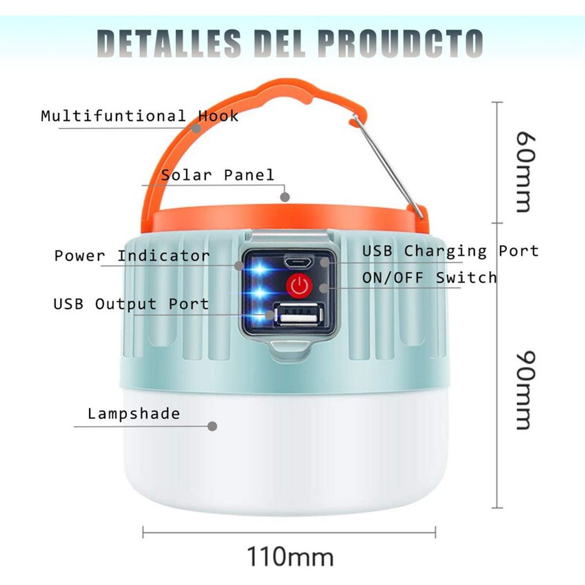 PUREPOWER - Luz de camping LED solar con cargador para teléfono
