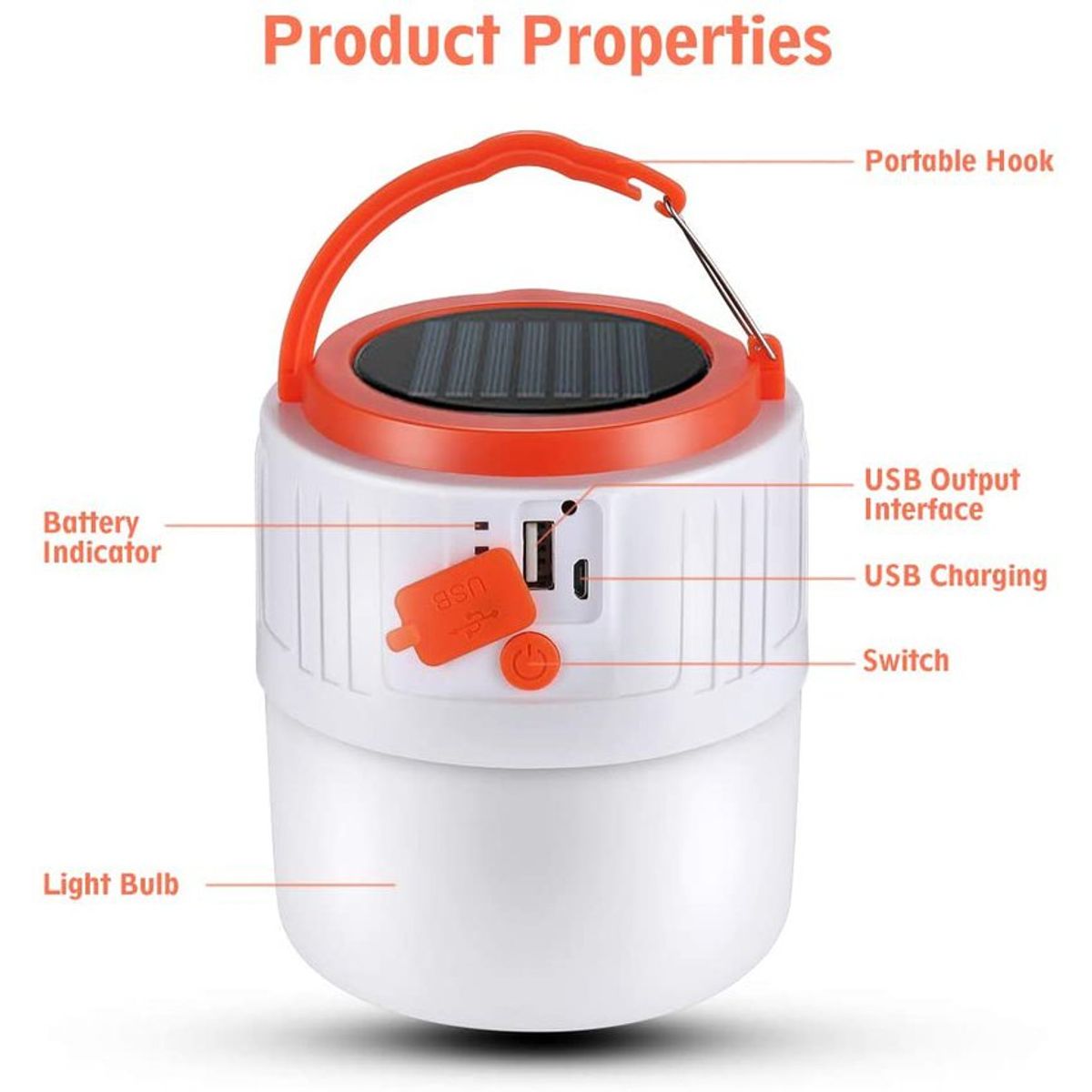 PUREPOWER - Luz de camping LED solar con cargador para teléfono