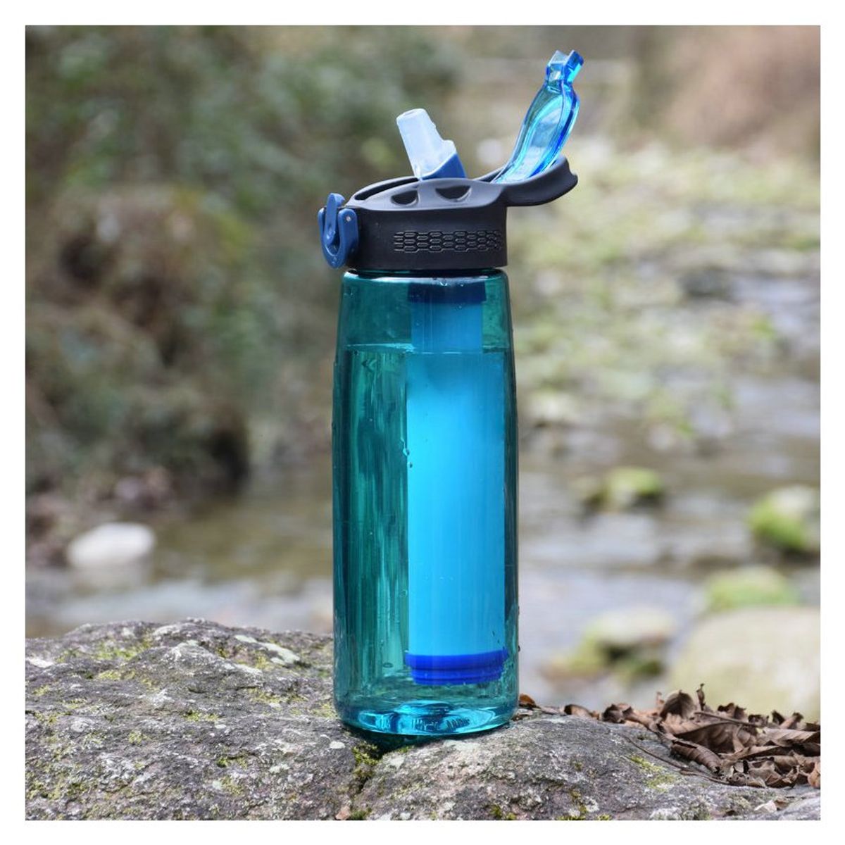 PUREPOWER - Botella de filtro de agua con popote de filtro senderismo mochileros