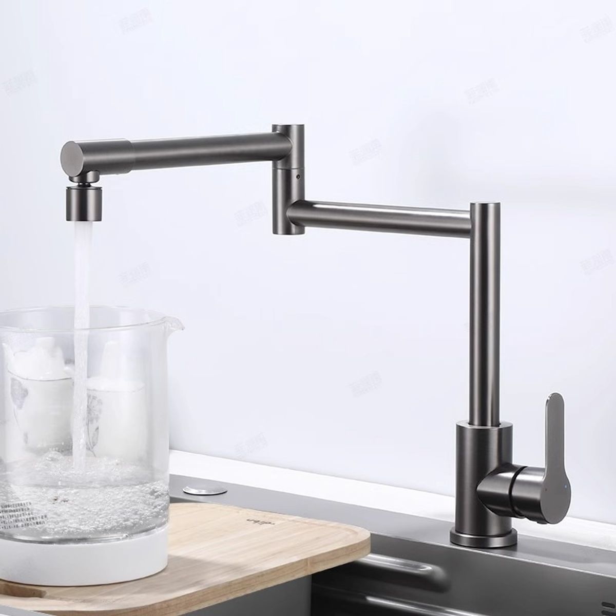 PUREPOWER - Grifo de cocina plegable giratorio de 360° grifo de cocina con brazo oscilante de doble articulación