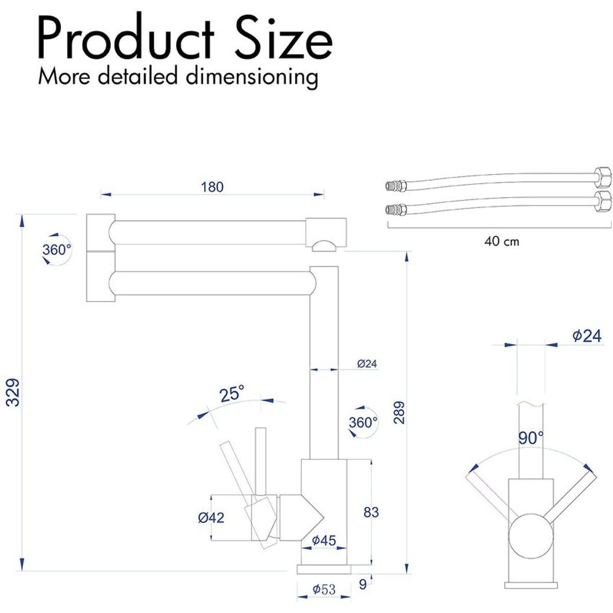 PUREPOWER - Grifo de cocina plegable giratorio de 360° grifo de cocina con brazo oscilante de doble articulación
