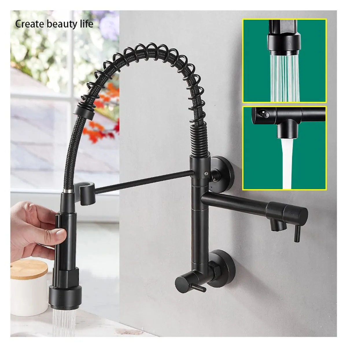 PUREPOWER - Grifo de cocina para lavaplatos monocromado extensible.