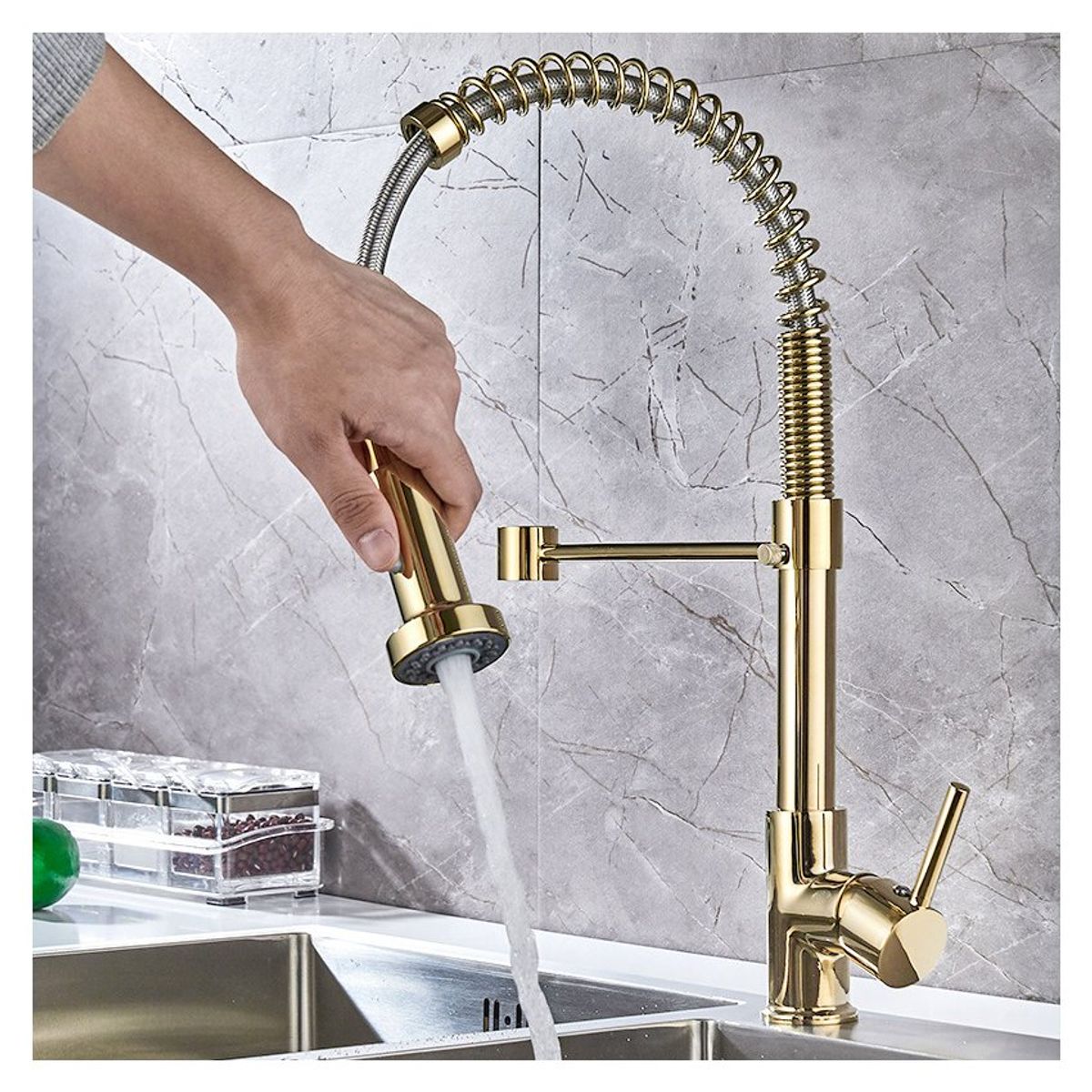 PUREPOWER - Grifo de cocina para lavaplatos monocromado extensible