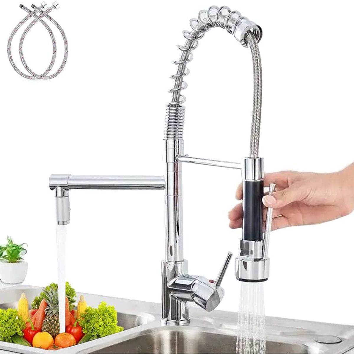 PUREPOWER - Grifo de cocina para lavaplatos monocromado extensible