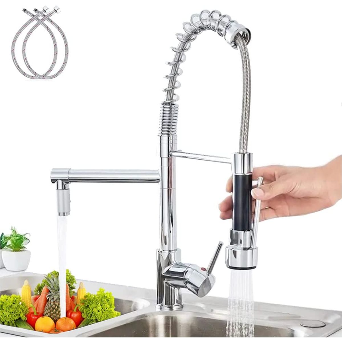 PUREPOWER - Grifo de cocina para lavaplatos monocromado extensible