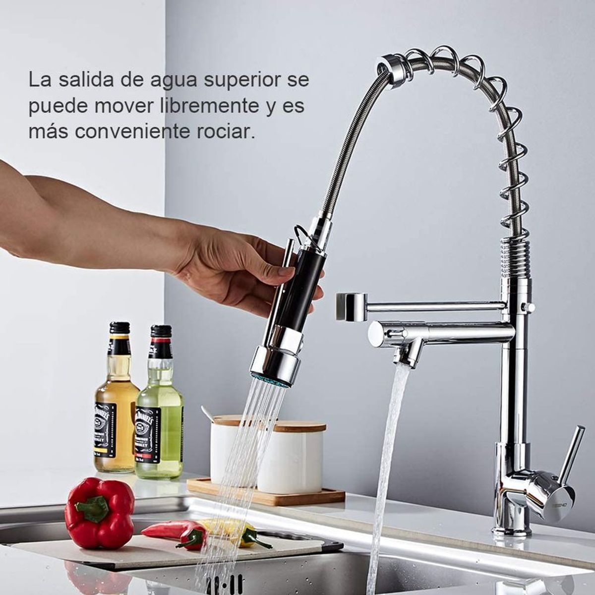 PUREPOWER - Grifo de cocina para lavaplatos monocromado extensible
