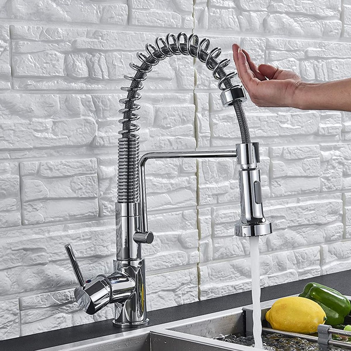 PUREPOWER - Grifo de cocina para lavaplatos monocromado extensible con sensor táctil