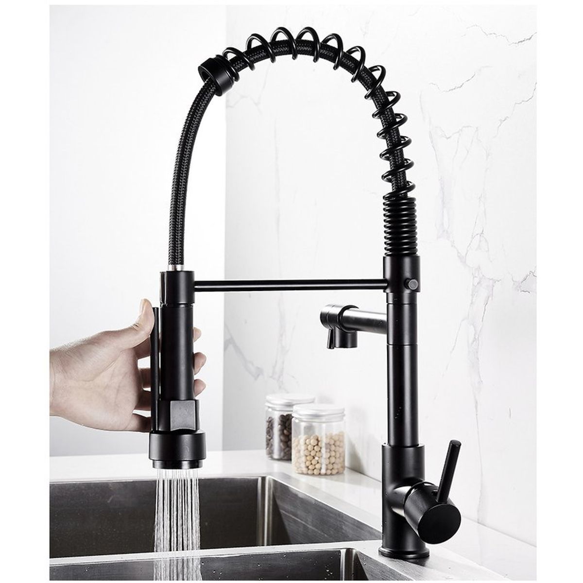 PUREPOWER - Grifo de cocina para lavaplatos monocromado extensible