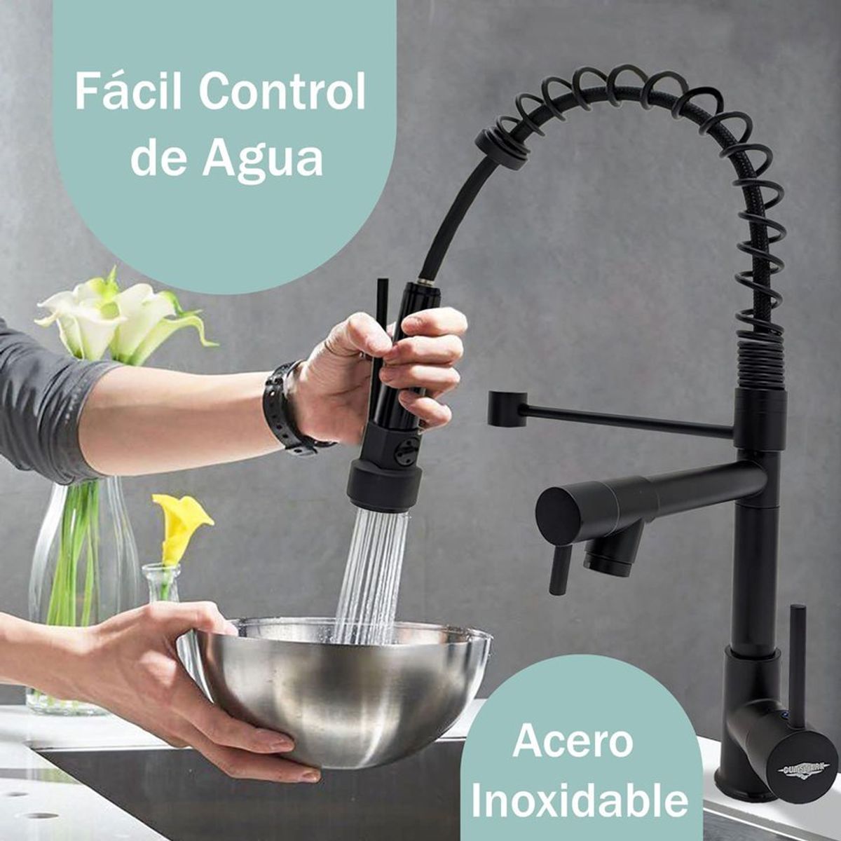 PUREPOWER - Grifo de cocina para lavaplatos monocromado extensible