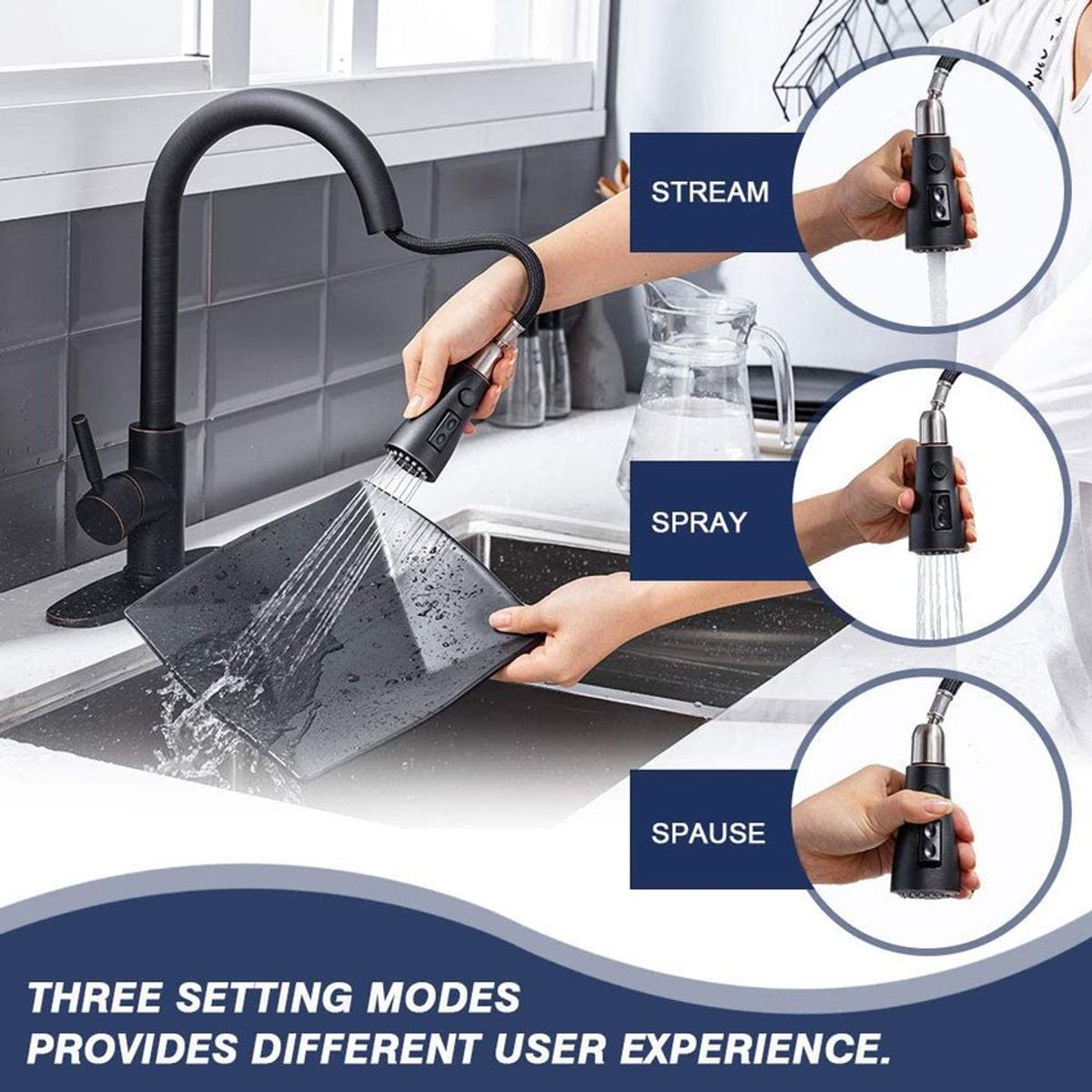 PUREPOWER - Grifo de cocina metálico de una llave