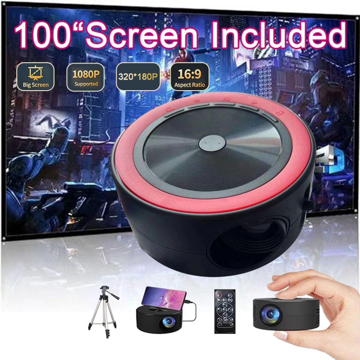 PUREPOWER - 2026 New proyector ultra portail LED HD 1080P Video-projector- 3203