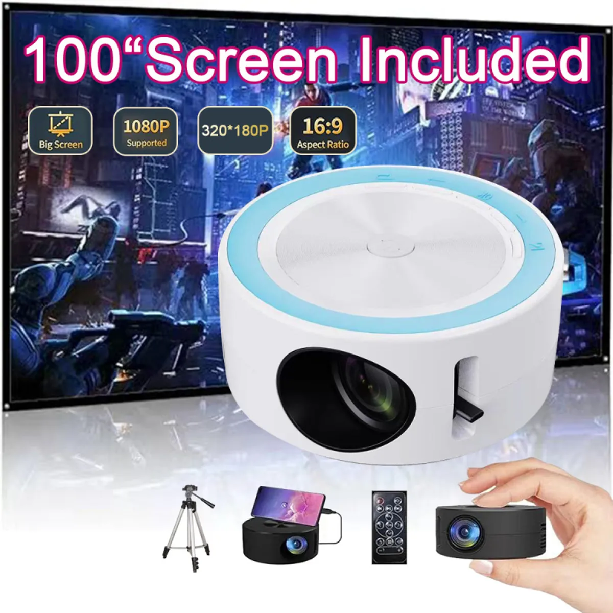 PUREPOWER - 2025 New proyector ultra portail LED HD 1080P Video-projector - 3202