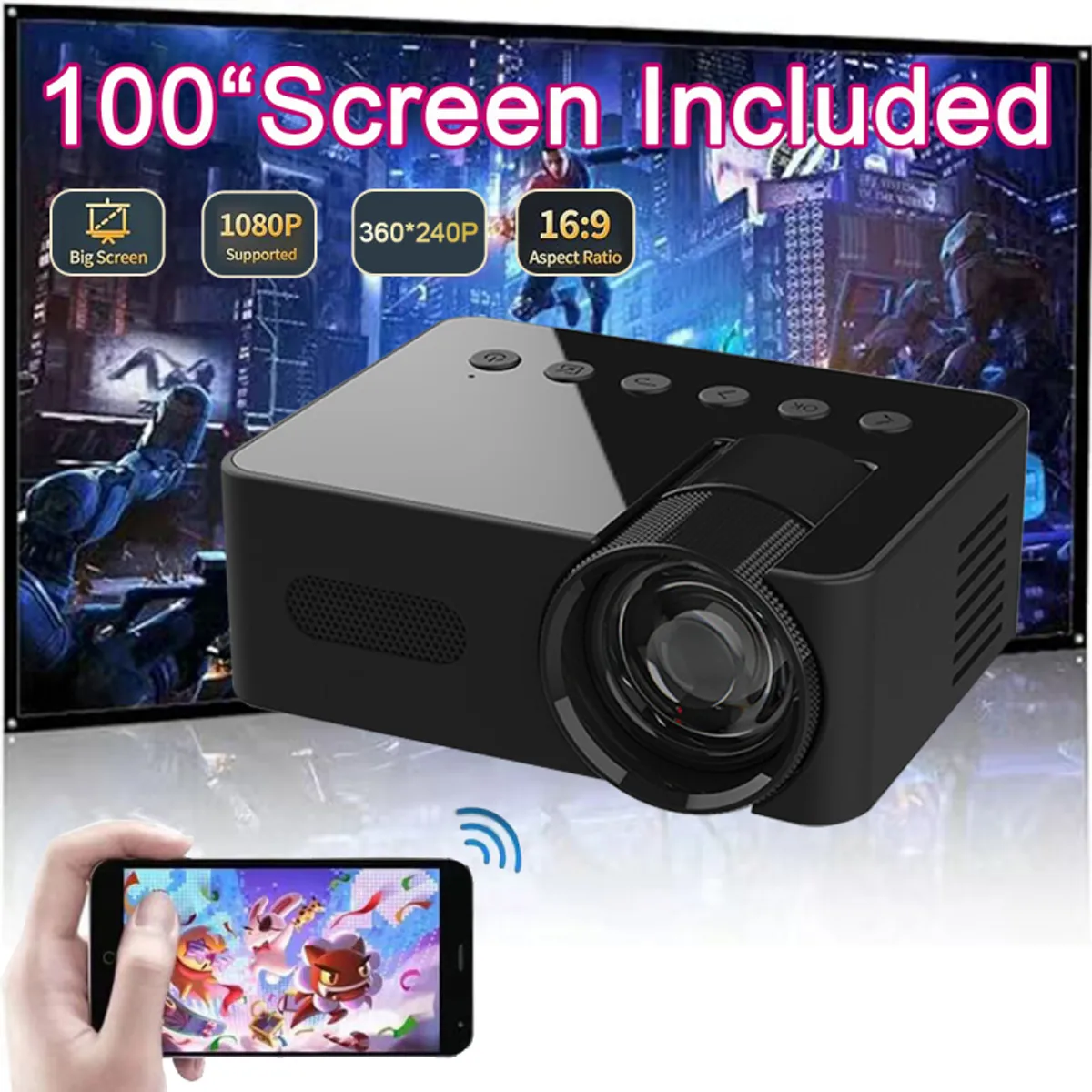 PUREPOWER - 2025 New proyector ultra portail LED HD 1080P projector wifi  - YT100