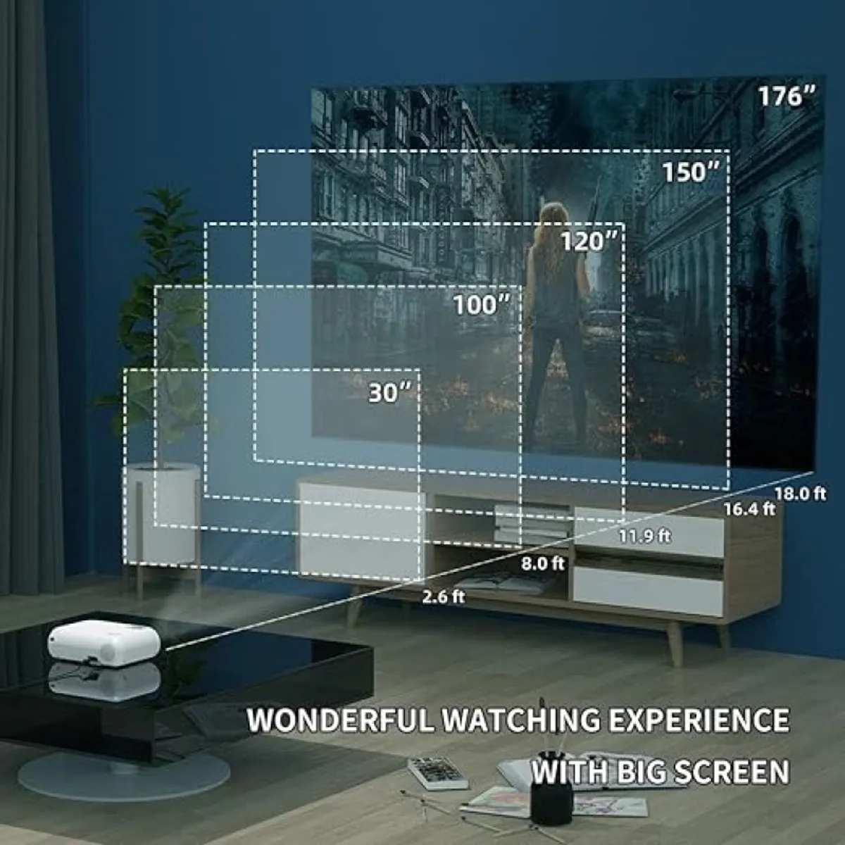 PUREPOWER - Proyector Portátil P62 1080p WiFi + Telón 100