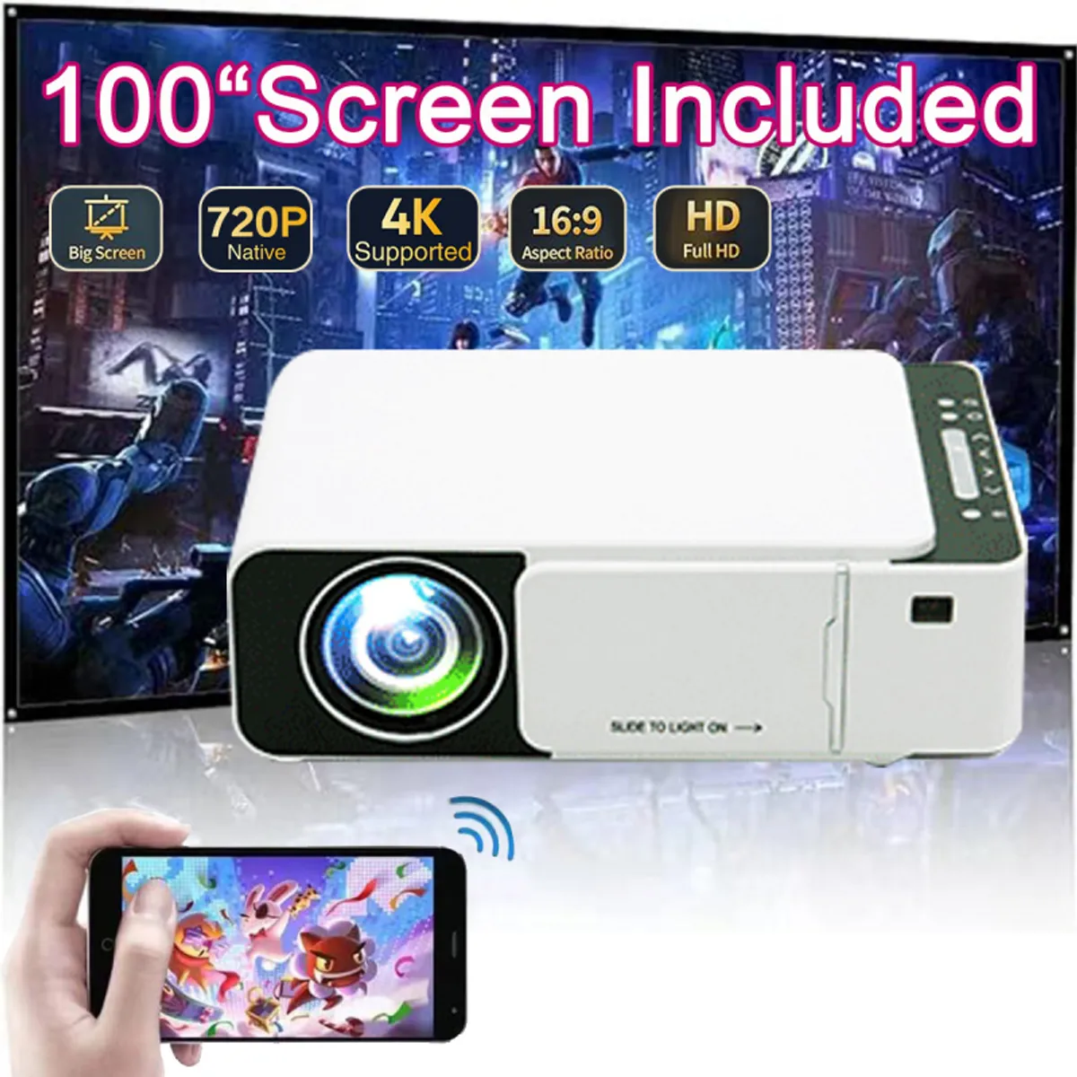 PUREPOWER - Proyector Portátil T50 1080p WiFi