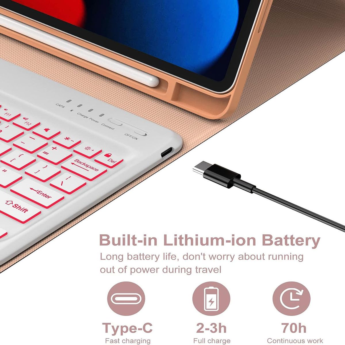 PUREPOWER - Funda con teclado retroiluminado Galaxy Tab A7 Lite-Rosado
