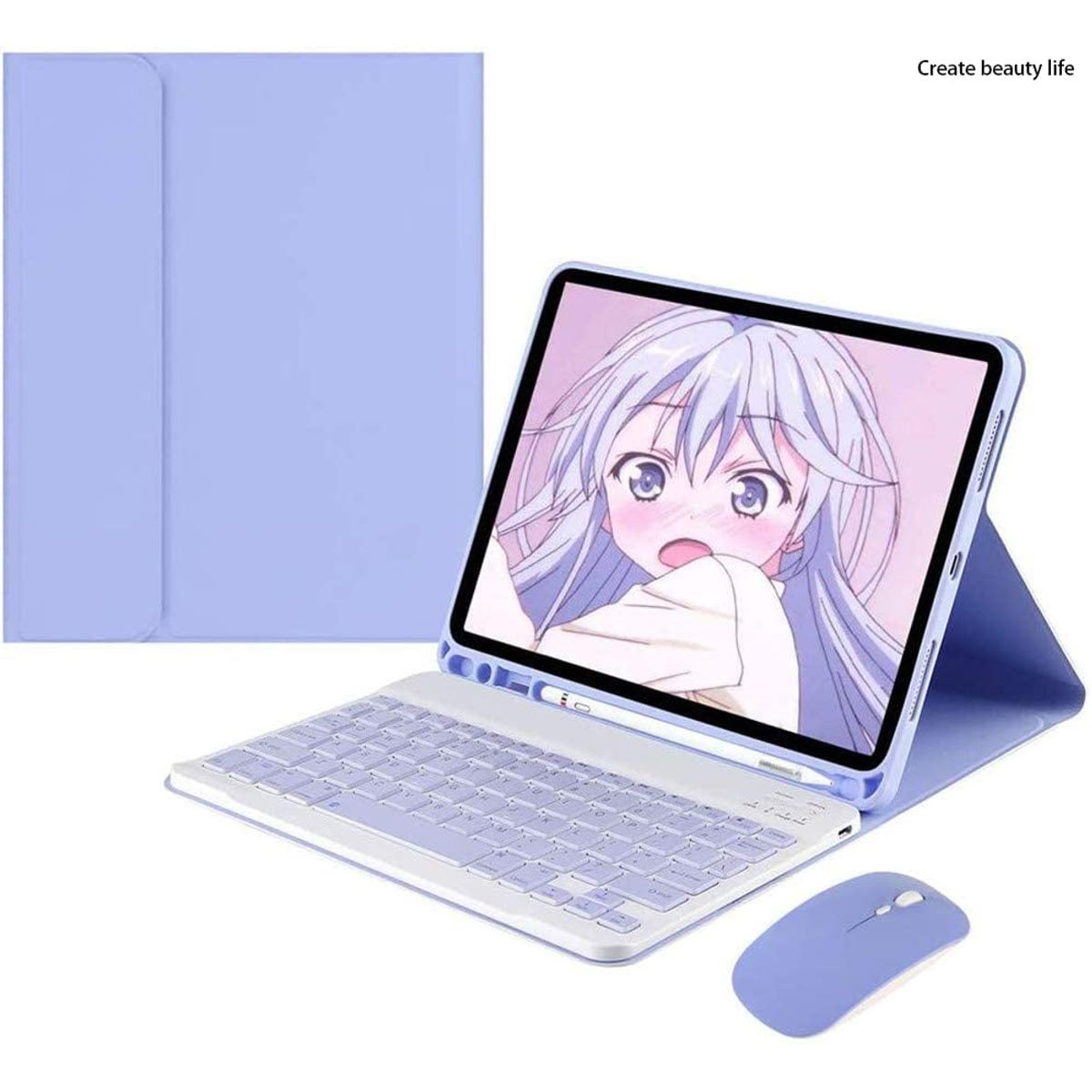 PUREPOWER - Funda con teclado Español Ñ y mouse para Galaxy Tab A8  de 10,5 Pulgadas 2022 (SM-X200/X205/X207)