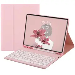 PUREPOWER - Funda con teclado y mouse para Galaxy Tab S6 Lite - Rosado
