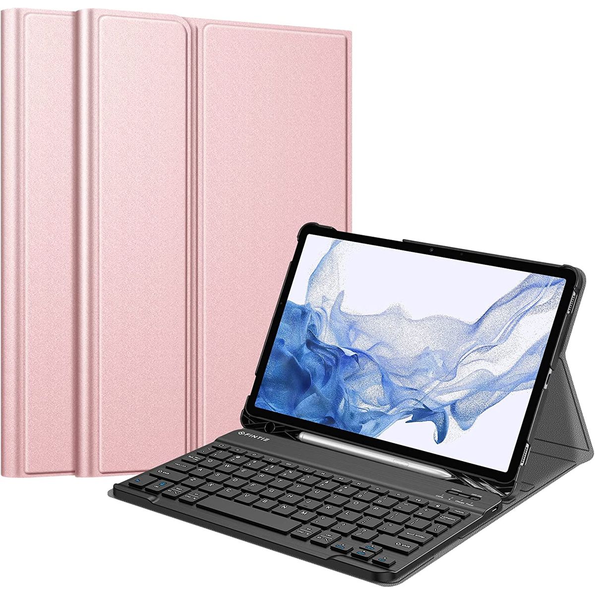 PUREPOWER - Funda con teclado y mouse para Galaxy Tab S7 o S8 Plus-RosaDorado