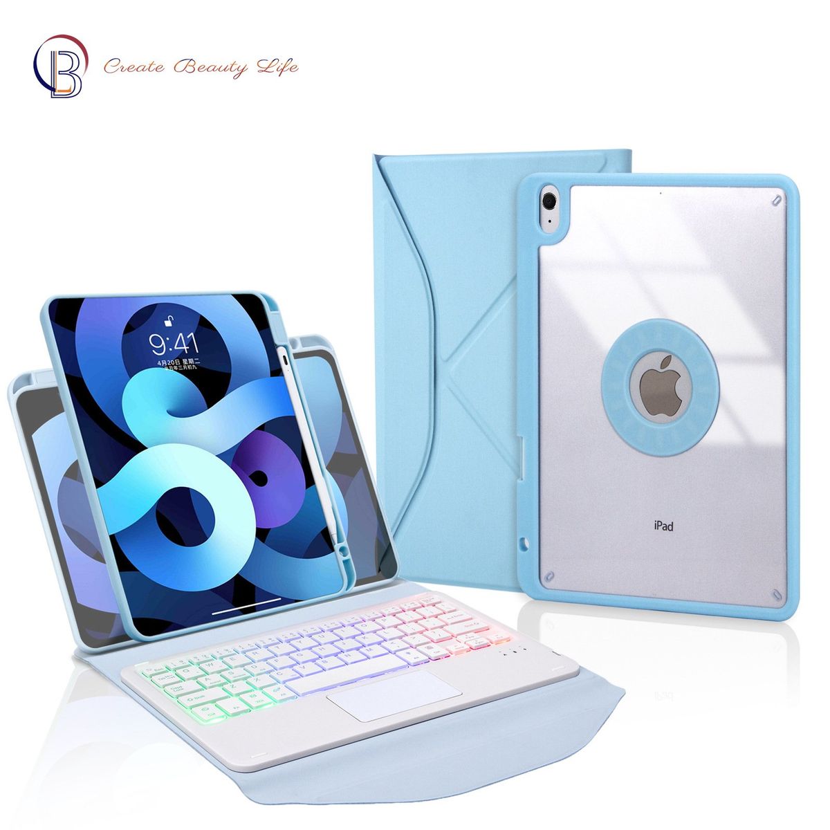 PUREPOWER - Funda giratoria con teclado para iPad Air 4 o 5 - Azul.