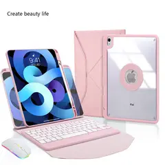 PUREPOWER - Funda con Ñ teclado y Mouse para iPad 9, 8 o 7 de 10.2"-Rosa