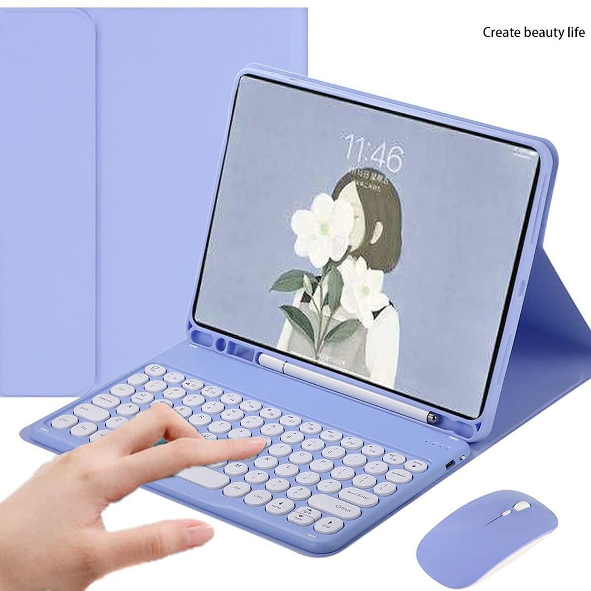 PUREPOWER - Funda teclado y Mouse para iPad 9, 8 o 7 de 10.2 pulgadas - Violeta..