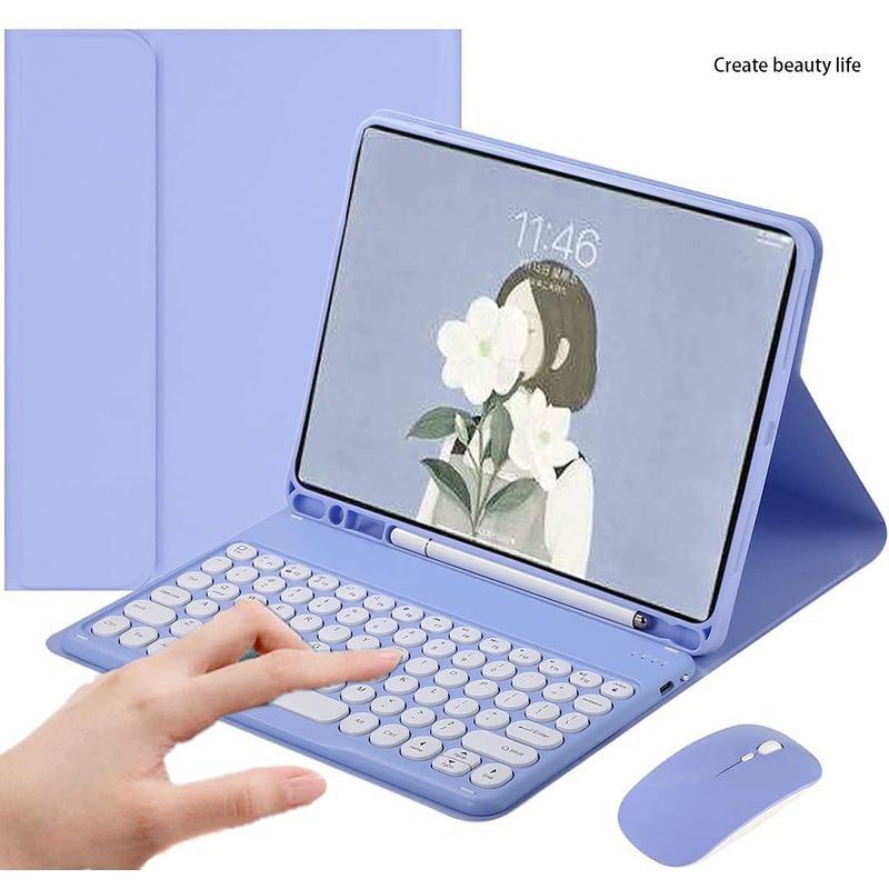 PUREPOWER - Funda teclado y Mouse para iPad 9, 8 o 7 de 10.2 pulgadas - Violeta..