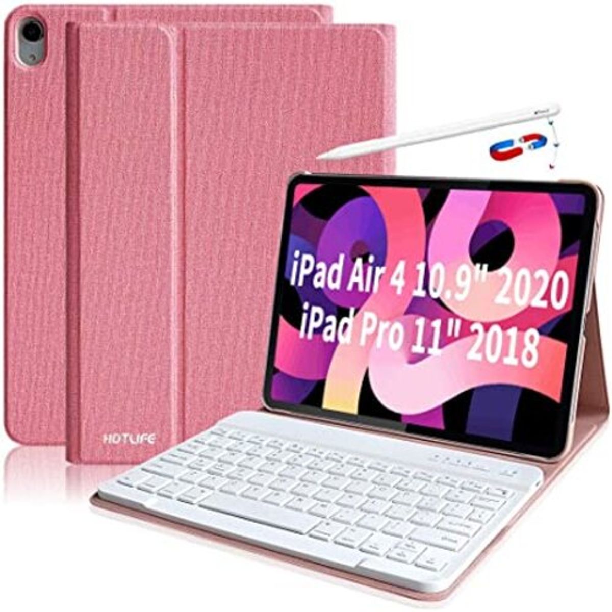 PUREPOWER - Funda con Ñ teclado de Backlight iPad Air 4 o 5 -Rosa..